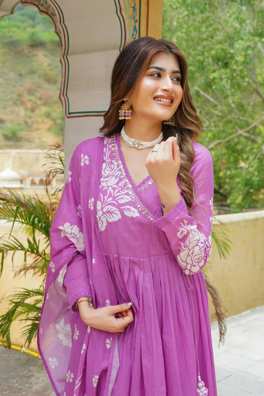 Mulmul Cotton Anarkali suit