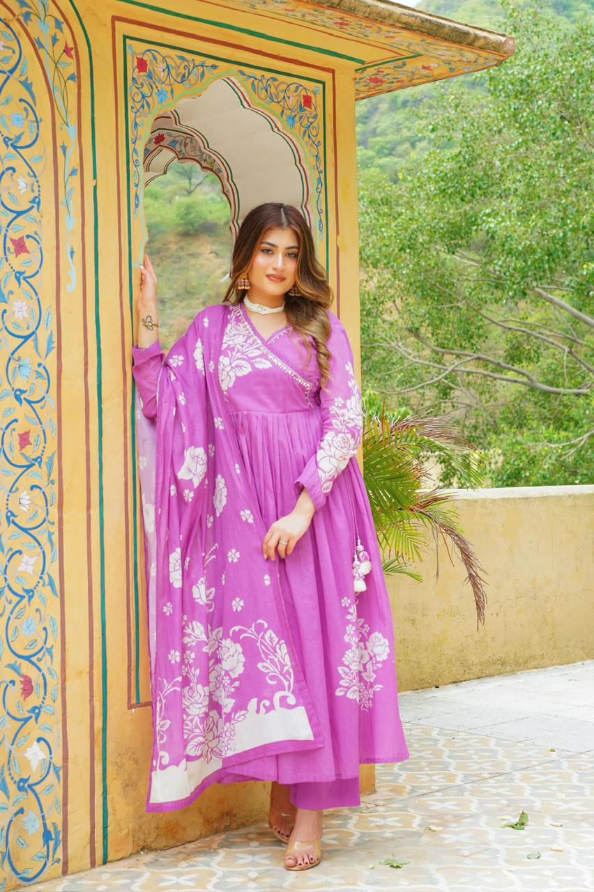 Mulmul Cotton Anarkali suit